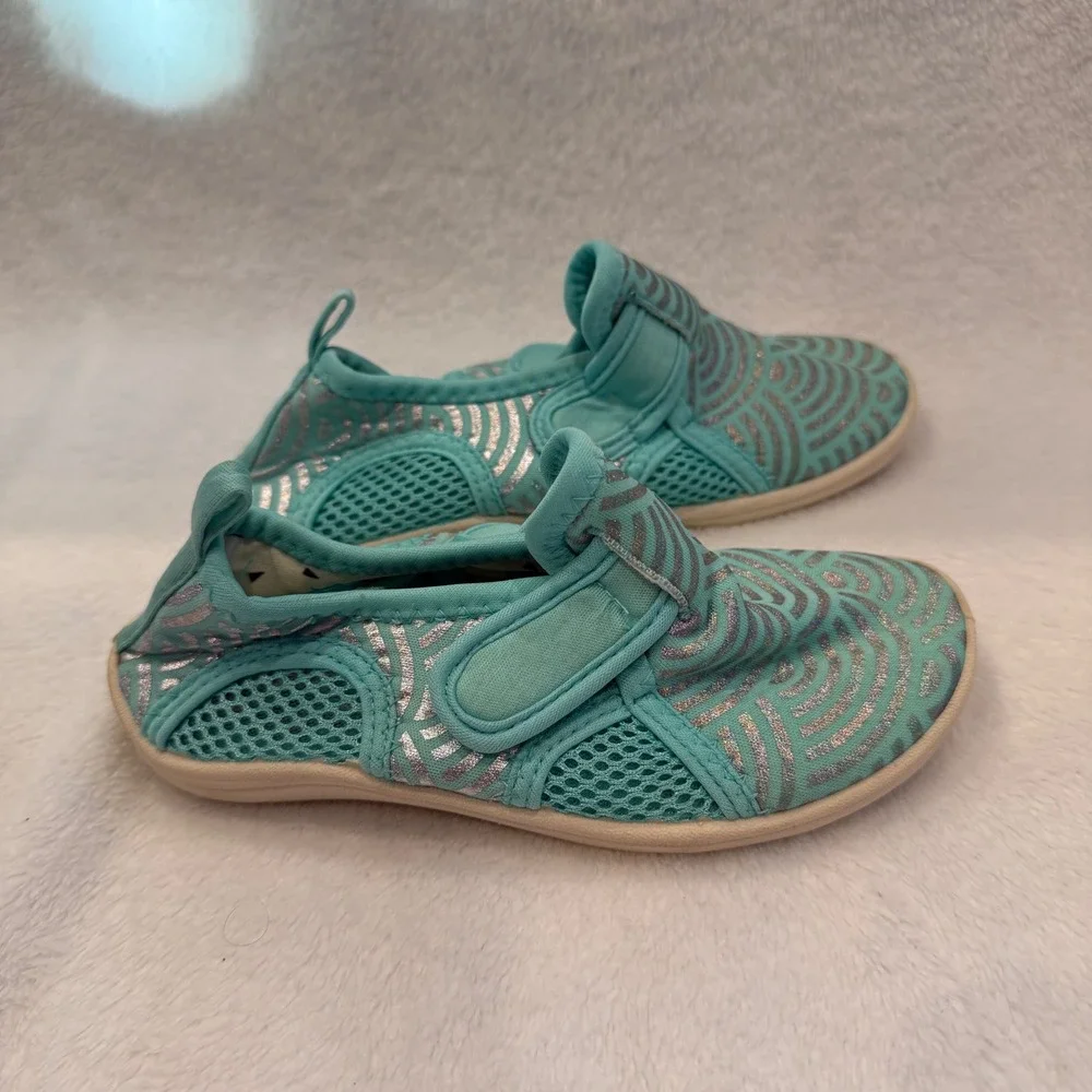 Disney‎ Ariel Little Mermaid Teal Silver Scale Mesh Water Shoes Kids Size 10